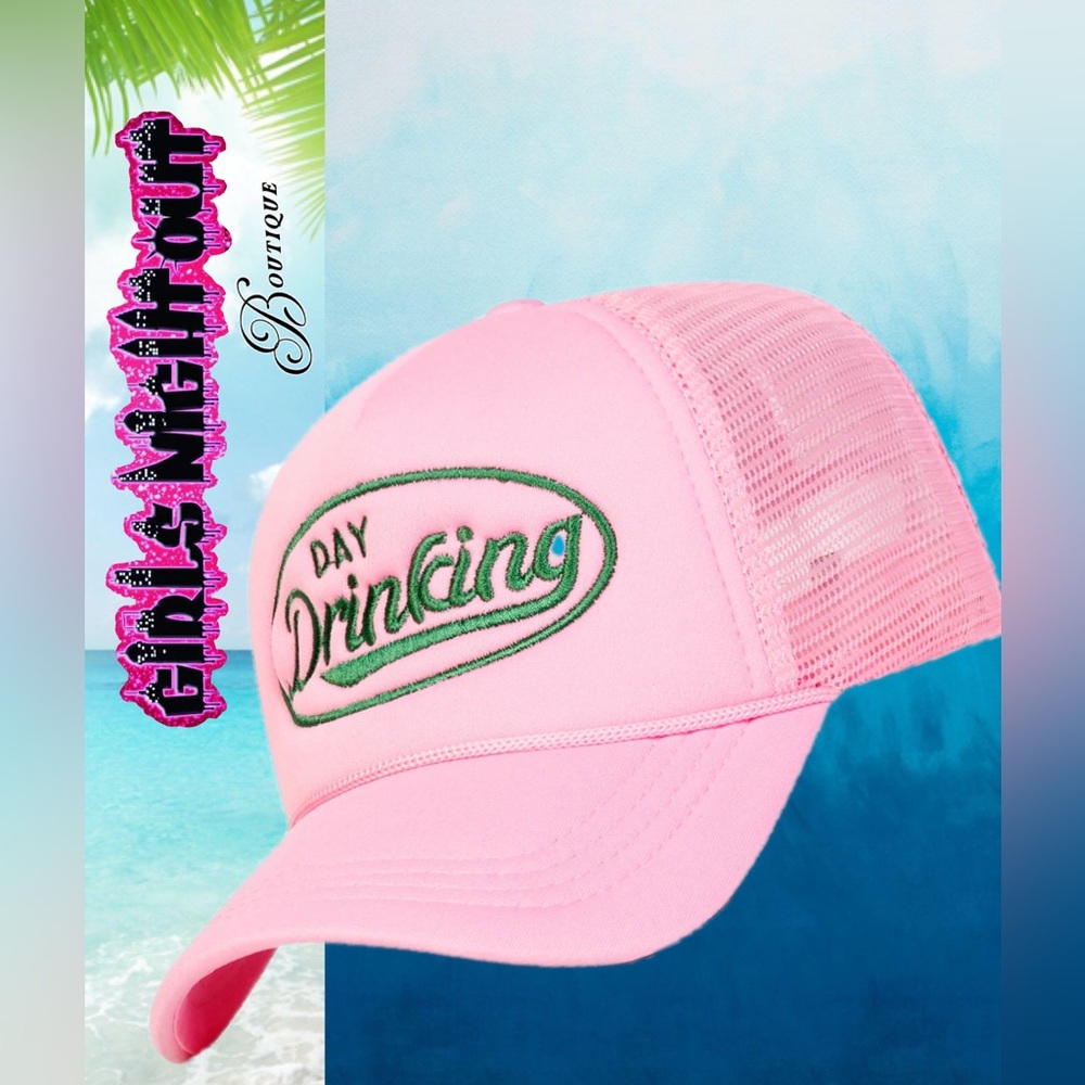 Pink 'Day Drinking' Mesh Trucker Hat